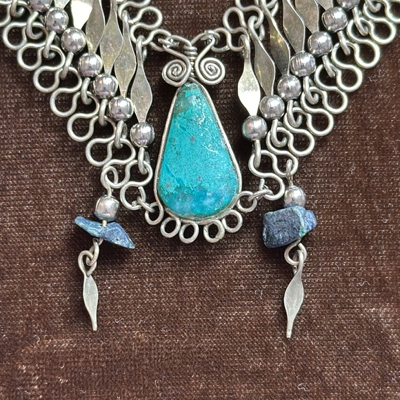 Vintage Art Deco Turquoise Metalwork Blue stone Necklace (possibly Sterling)🤩 - Picture 9 of 14